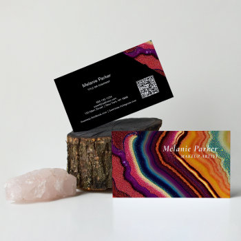 Rainbow Agate Marble Qr Code Business Card by DesignsByElina at Zazzle