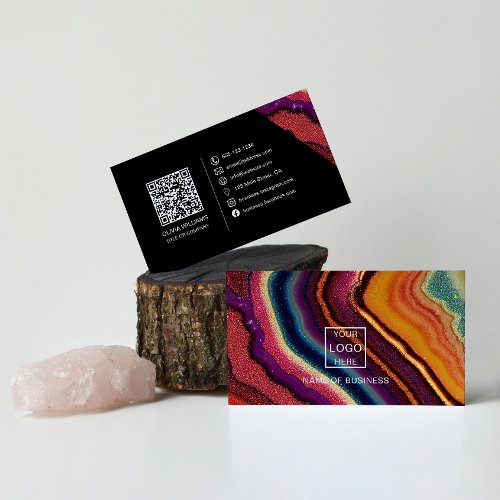 Rainbow Agate Marble QR Code Social Media Icon Business Card
