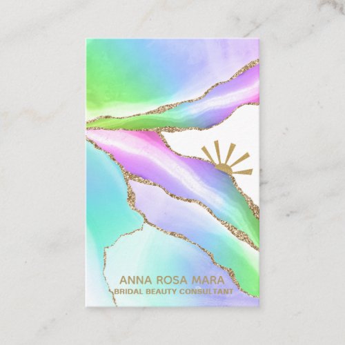  Rainbow Agate Pastel Gold Glitter Veins Business Card