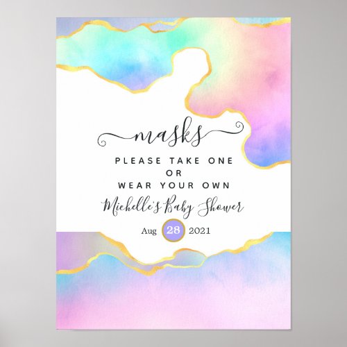 Rainbow Agate Stone Baby Shower Face Masks Poster