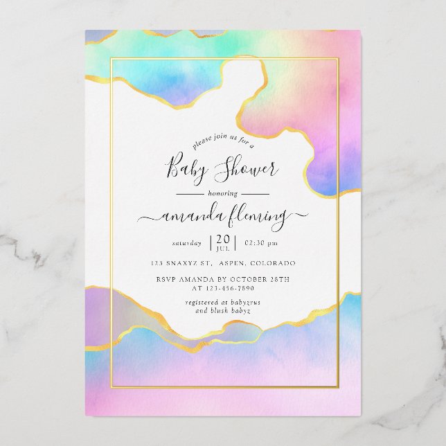 Rainbow Agate Stone Baby Shower Foil Invitation (Front)