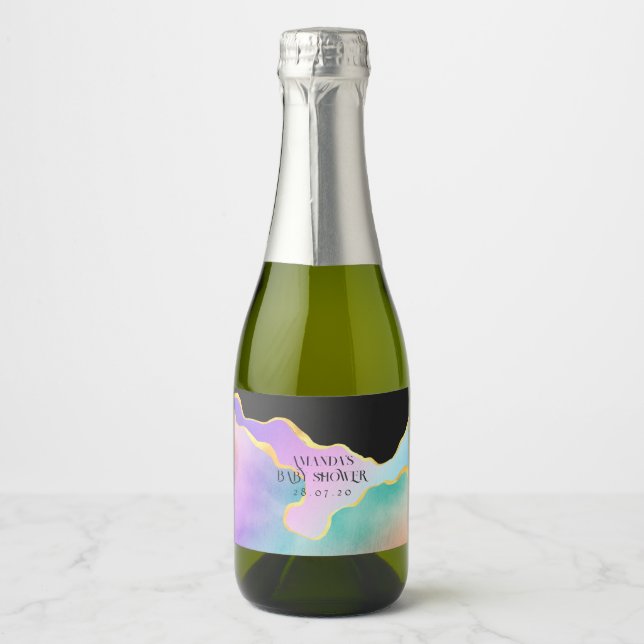 Rainbow Agate Stone Baby Shower Sparkling Wine Label (Front)