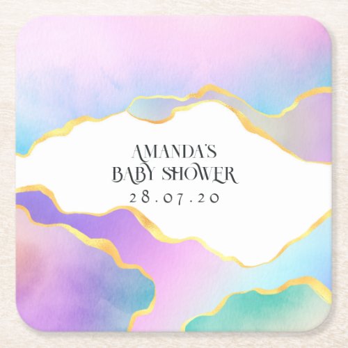 Rainbow Agate Stone Baby Shower Square Paper Coaster