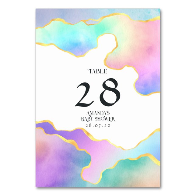 Rainbow Agate Stone Baby Shower Table Number (Front)
