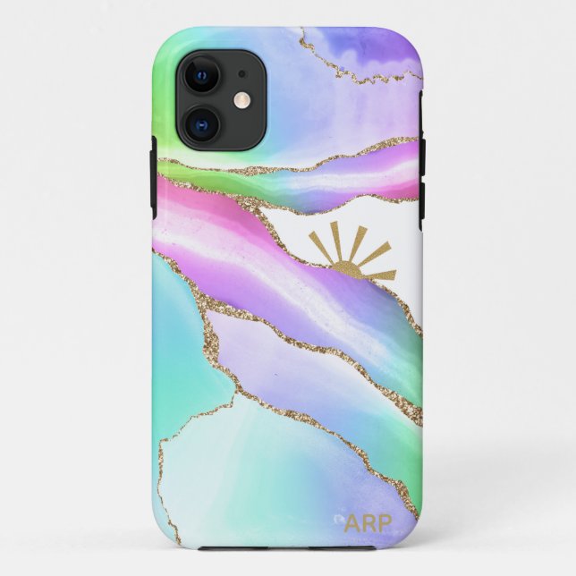 *~* Rainbow Agate Sun Rays Gold  Pastel Case-Mate iPhone Case (Back)