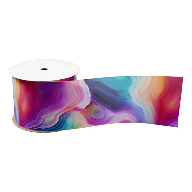Rainbow Agate | Vibrant Abstract Stone Pattern Satin Ribbon (Spool)