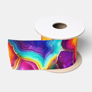 Rainbow Agate Vibrant Abstract Stone Pattern Satin Ribbon