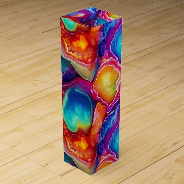 Rainbow Agate | Vibrant Abstract Stone Pattern Wine Box (Front)