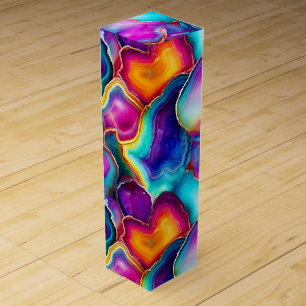 Rainbow Agate Vibrant Abstract Stone Pattern Wine Box
