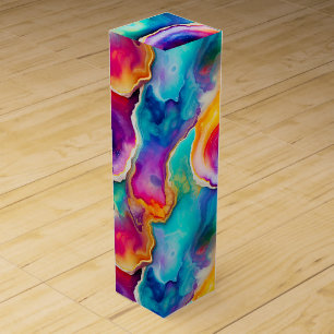 Rainbow Agate Vibrant Abstract Stone Pattern Wine Box