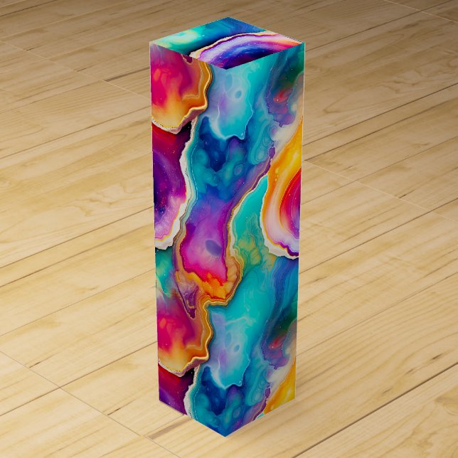 Rainbow Agate | Vibrant Abstract Stone Pattern Wine Box (Front)