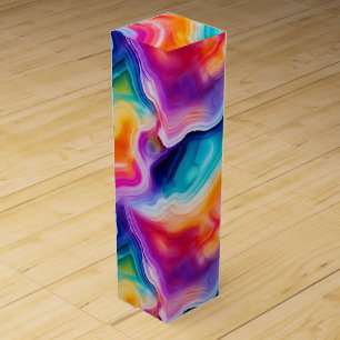 Rainbow Agate Vibrant Abstract Stone Pattern Wine Box