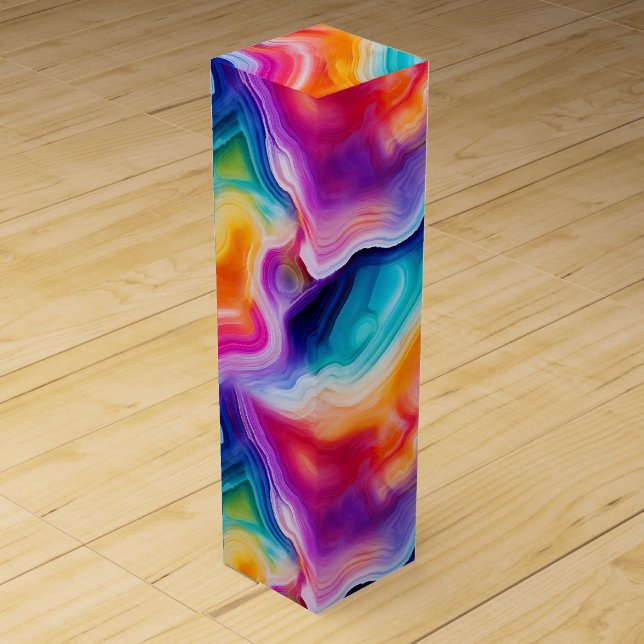 Rainbow Agate | Vibrant Abstract Stone Pattern Wine Box (Front)