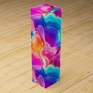 Rainbow Agate Vibrant Abstract Stone Pattern Wine Box