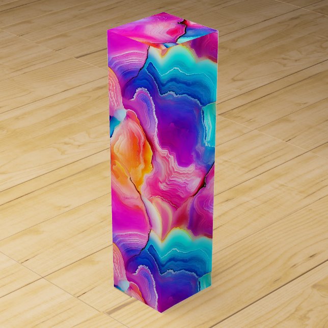 Rainbow Agate | Vibrant Abstract Stone Pattern Wine Box (Front)