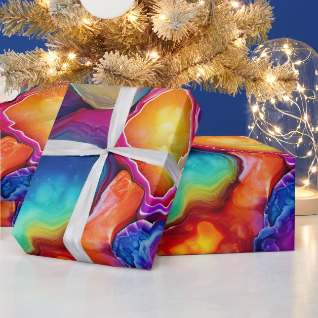 Rainbow Agate | Vibrant Abstract Stone Pattern Wrapping Paper (Holidays)