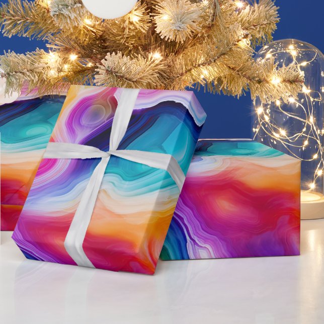 Rainbow Agate | Vibrant Abstract Stone Pattern Wrapping Paper (Holidays)