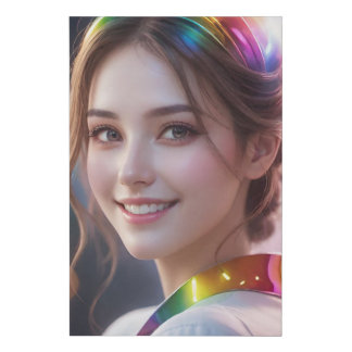 Rainbow AI Girl Faux Canvas Print