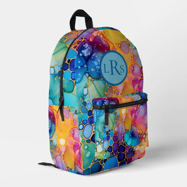 Rainbow Alcohol and Ink Bubble Print Backpack (Back Corner Left)