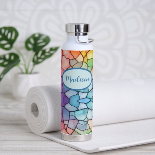 Rainbow Alcohol and Ink Stained Glass Look Water Bottle