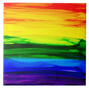 Rainbow Alcohol Ink Abstract Ceramic Tile