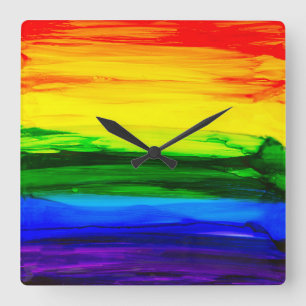 Rainbow Alcohol Ink Abstract Square Wall Clock