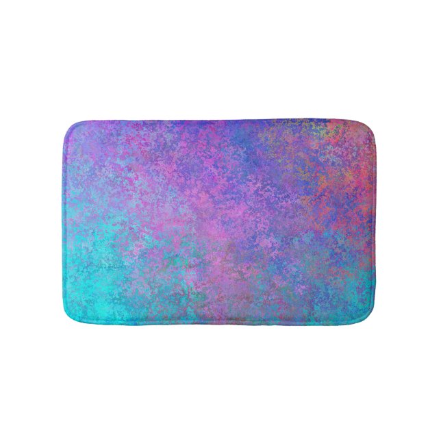 Rainbow Alcohol Ink, Bright Colorful Abstract Bath Mat (Front)