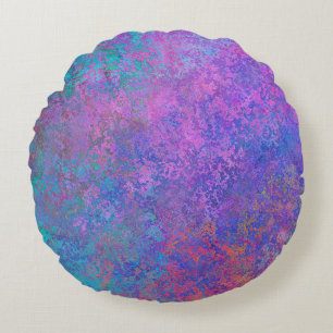 Rainbow Alcohol Ink, Bright Colorful Abstract Round Pillow