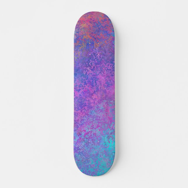 Rainbow Alcohol Ink, Bright Colorful Abstract Skateboard (Front)