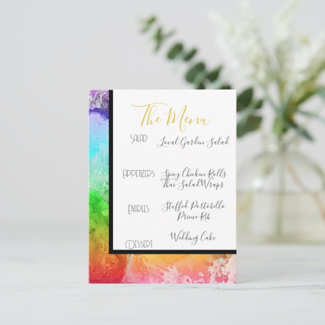 Rainbow Alcohol Ink Watercolor Menu (Standing Front)