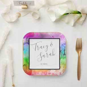 Rainbow Alcohol Ink Watercolor Paper Plates