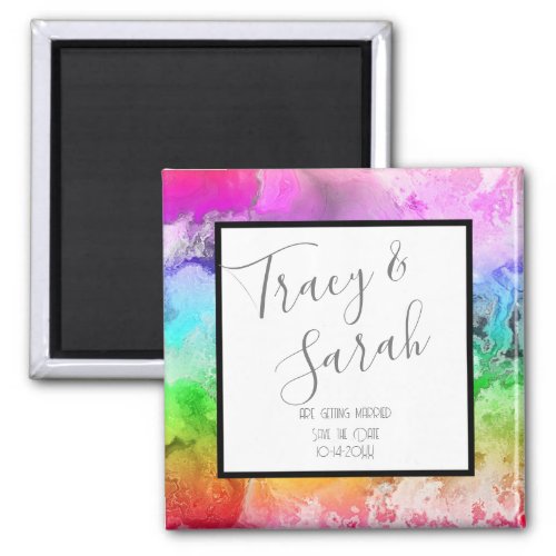 Rainbow Alcohol Ink Watercolor Save the Date  Magnet