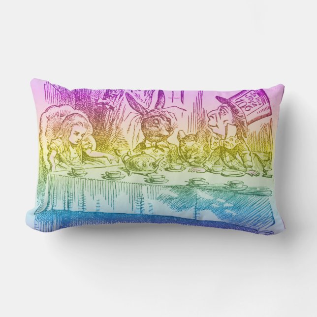 Rainbow Alice in Wonderland Mad Tea Party Lumbar Pillow (Front)
