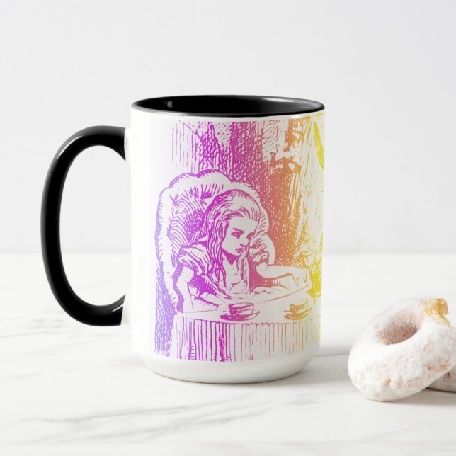 Rainbow Alice in Wonderland Tenniel Art Mug (With Donut)
