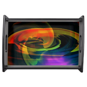 Rainbow Alien Landscape Abstract Serving Tray -Blk