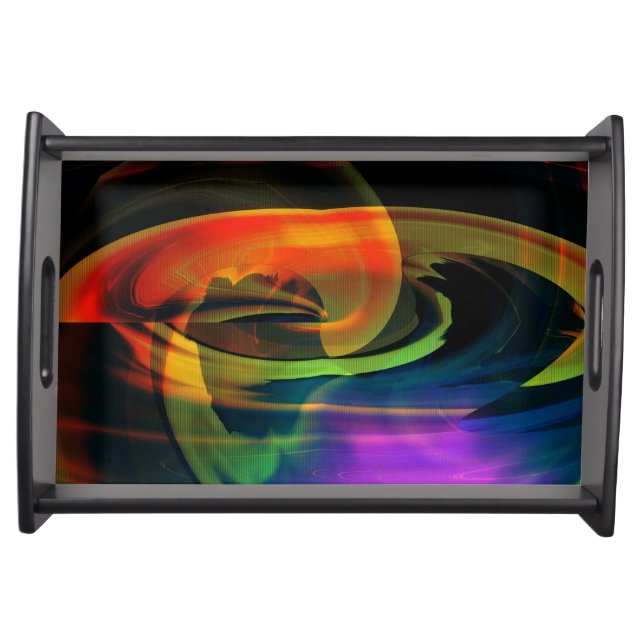 Rainbow Alien Landscape Abstract Serving Tray -Blk (Front)
