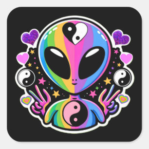 Rainbow Alien Yin Yang Sticker Trippy Peace Sign