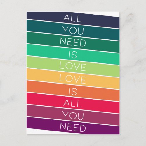 Rainbow  All you Need is Love Modern Stylish Fun Postcard