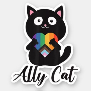 Rainbow Ally Cat LGBT Gay Pride Flag Heart Sticker