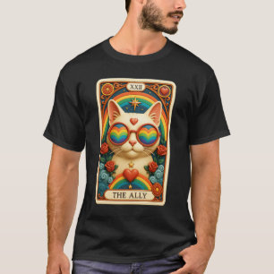 Rainbow Ally Cat Tarot Card Pride Sunglasses Gay P T-Shirt