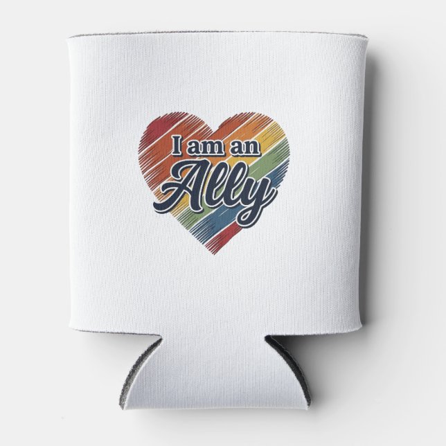 Rainbow Ally Heart Vector Shirt Design_1 Can Cooler (Front)