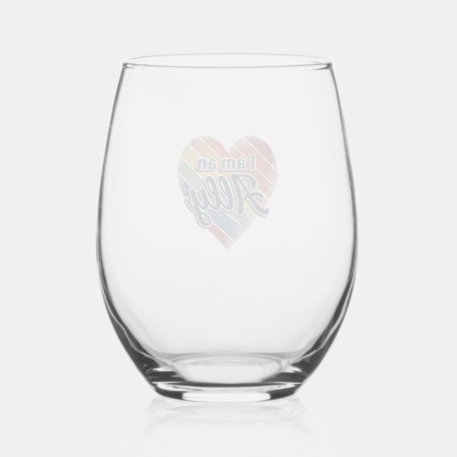 Rainbow Ally Heart Vector Shirt Design_1 Stemless Wine Glass (Front)