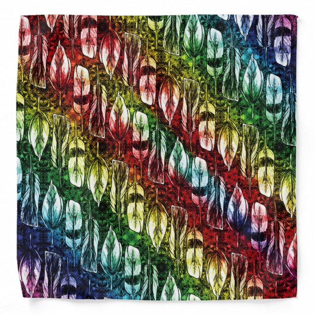 Rainbow Alternating Bird Feather Pattern Bandana (Front)