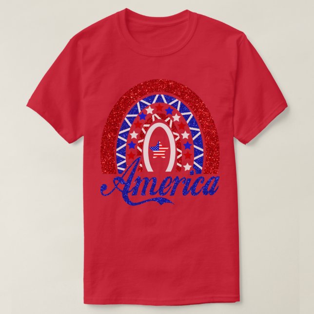 Rainbow America American Flag Patriotic 4th Of Jul T-Shirt (Design Front)