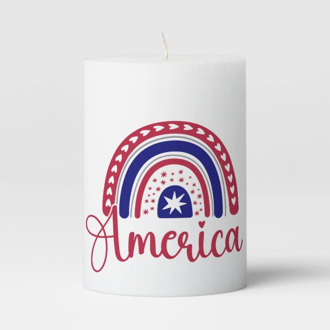 Rainbow America  Pillar Candle (Front)