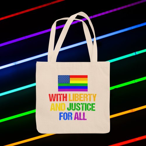 Rainbow American Flag LGBT Rights Gay Pride Tote Bag