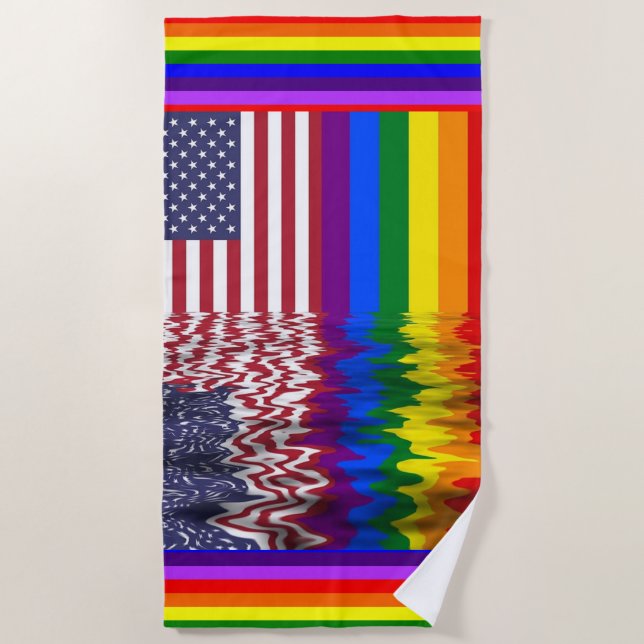 Rainbow American Flag LGBT Support Beach Towels (Front)