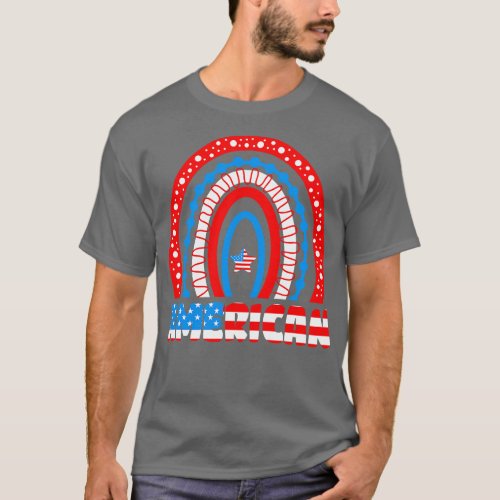 Rainbow American Flag Patriotic Happy 4th Of July  T_Shirt
