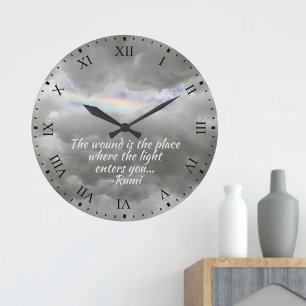 Rainbow among Grey Storm Clouds Large Clock