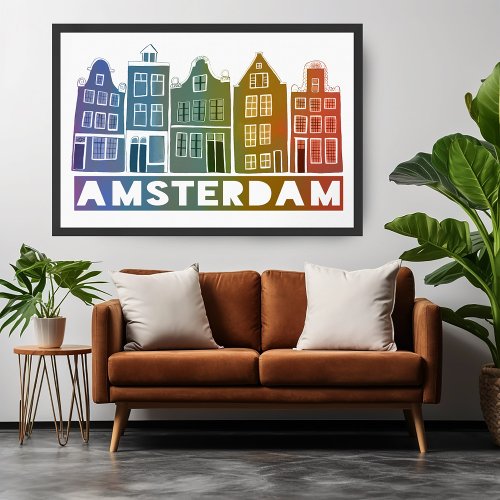 Rainbow Amsterdam Colorful Holland Houses Art Poster